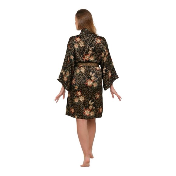 Luxury Batik Silk Blend Floral Kimono Robe Women’s Wrap Robe One Size NIB - Picture 4 of 7